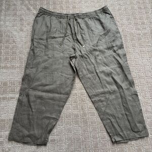 MNG Mango Pull On Crop 100% Linen Pants 3XL Green Beachy Lightweight NWT